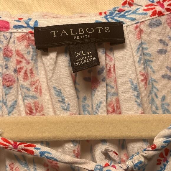 Talbots Petite White Paisley Floral Print Smocked Blouse Top XLP Scandinavian - Picture 7 of 7